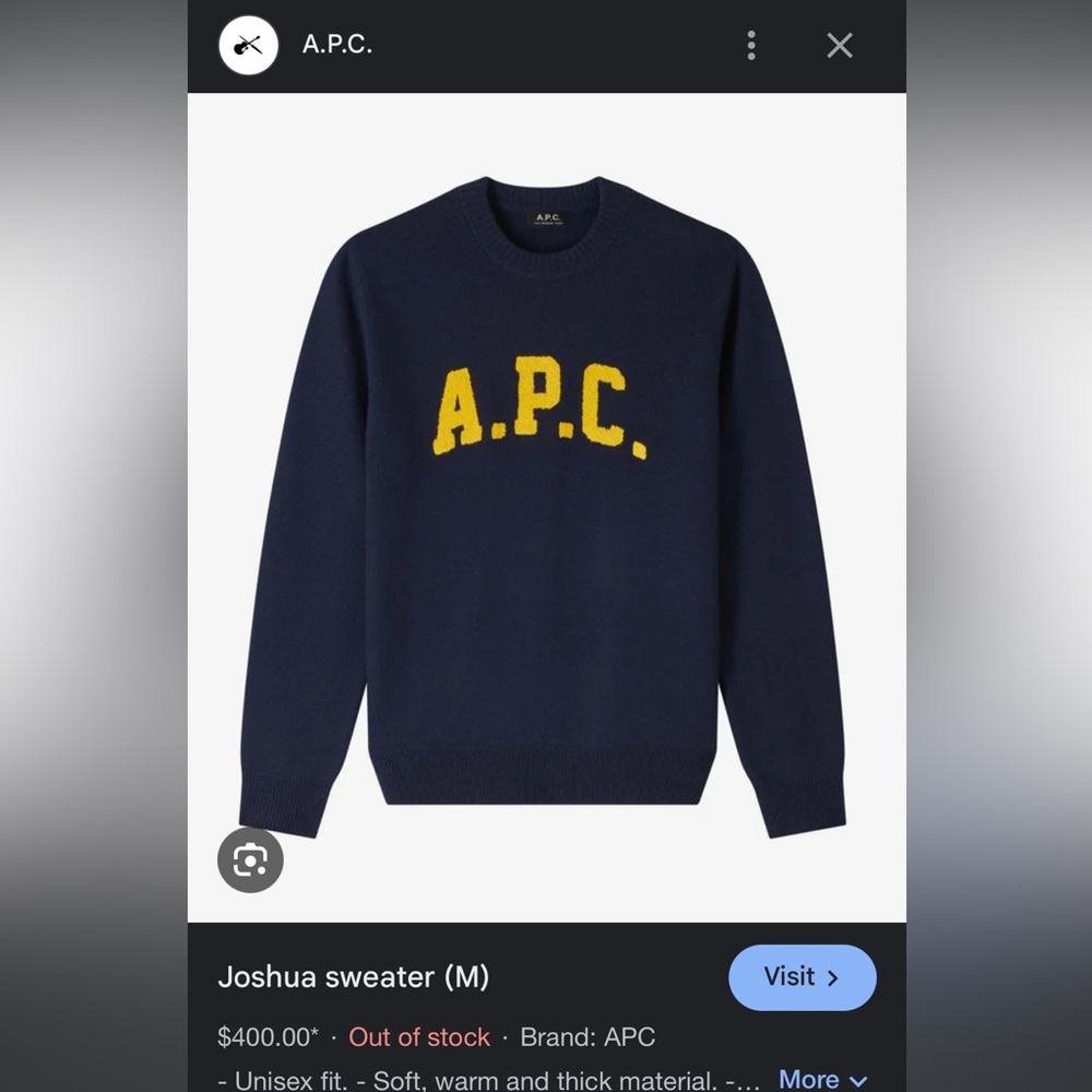 A.P.C. Joshua Jumper - Men's/Unisex Dark Blue Sweater with Yellow Logo